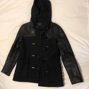 Theory Wool Coat w/ Leather Sleeves